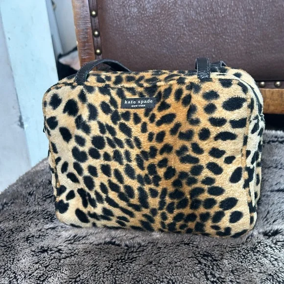 Vintage Kate Spade Faux Fur Leopard Print Mini Handbag - Picture 6 of 16